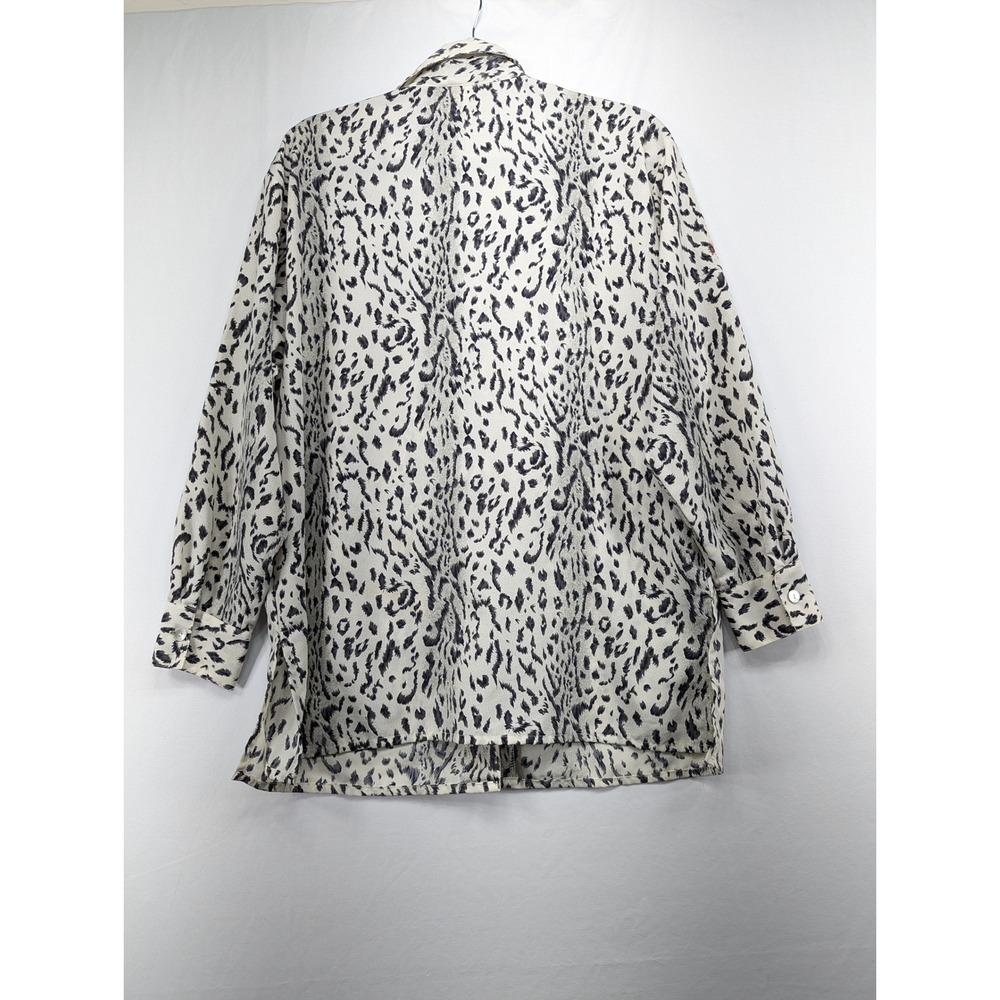 Style Exchange Womens Leopard Print Button Down Shirt Grey White Long Sleeve M - Picture 2 of 11